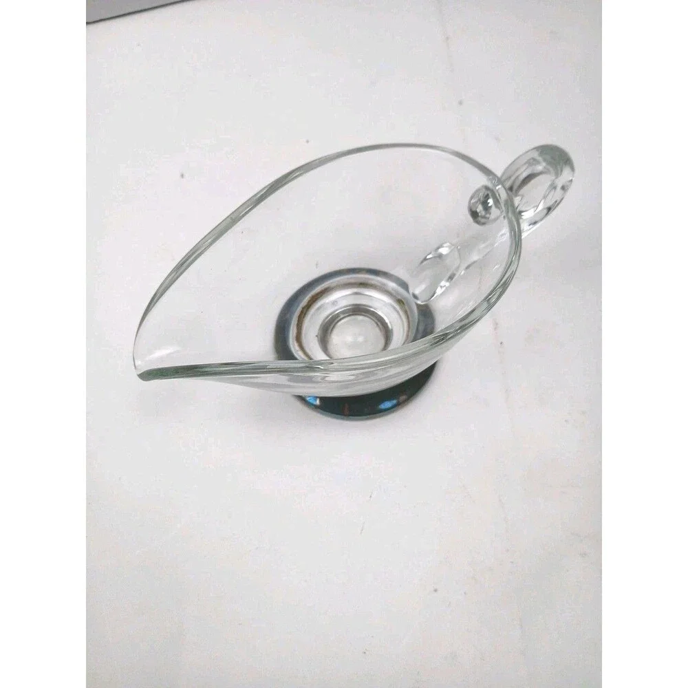 Vintage Gravy Boat Clear Glass Swirl Nautilus Handle Heavy Concave Base Unique